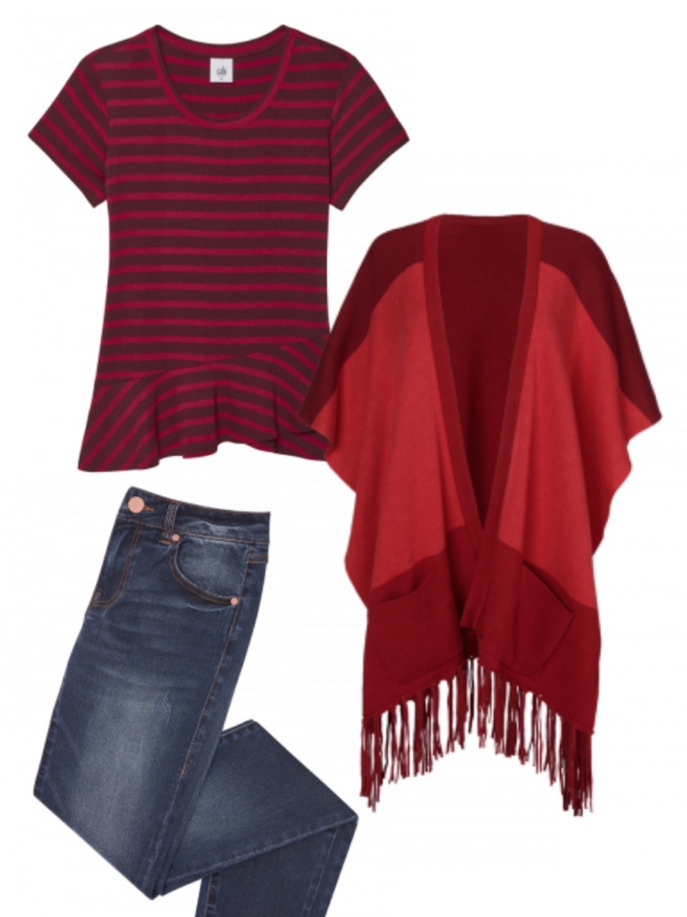 CAbi Fringe Poncho, Red, XS/Small - Picture 4 of 6
